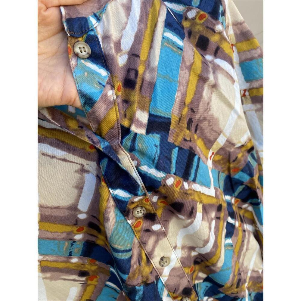 Sunny Paige Tunic Button Up Shirt Dress  Multi Color 3/4 Sleeve M/L Belted - Picture 2 of 6